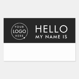 Pegatina Rectangular Hola Mi Nombre Es   Logotipo Personalizado Minimal