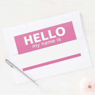 Pegatina Rectangular Hola mi nombre es - Rosa - Nombre de empleado Pers