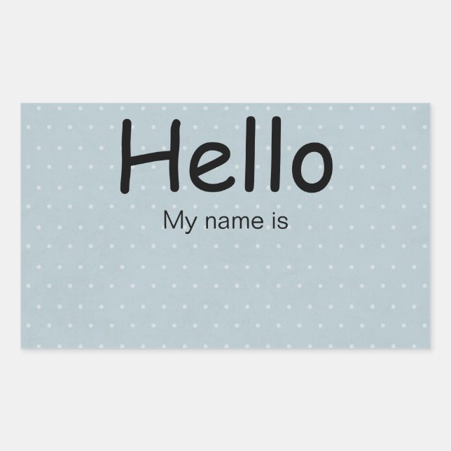 Pegatina Rectangular Hola, mi nombre son puntos de Polka Blanco en azul (Anverso)