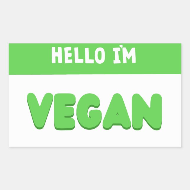 Pegatina Rectangular Hola soy Vegan - Marca de identificación de nombre (Anverso)