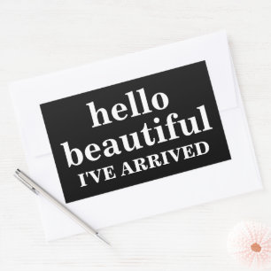 PEGATINA RECTANGULAR HOLA TEXTO PERSONALIZADO Y LOGO ELEGANTE
