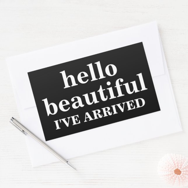 PEGATINA RECTANGULAR HOLA TEXTO PERSONALIZADO Y LOGO ELEGANTE  (Sobre)