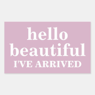 PEGATINA RECTANGULAR HOLA TEXTO PERSONALIZADO Y LOGO ELEGANTE
