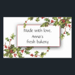 Pegatina Rectangular Holly Berry Fresh Bakery Christmas Sticker<br><div class="desc">Estos pegatinas rectangulares tienen un diseño vintage de frambuesa y hebilla que rodea un marco rojo sombreado sobre un fondo blanco. He incluido tres líneas de plantilla para que pueda personalizar con su producto, nombre o mensaje. Si te gusta lo que ves, pero no ves lo que necesitas, por favor...</div>