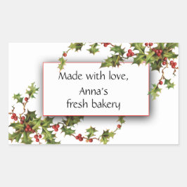 Pegatina Rectangular Holly Berry Fresh Bakery Christmas Sticker