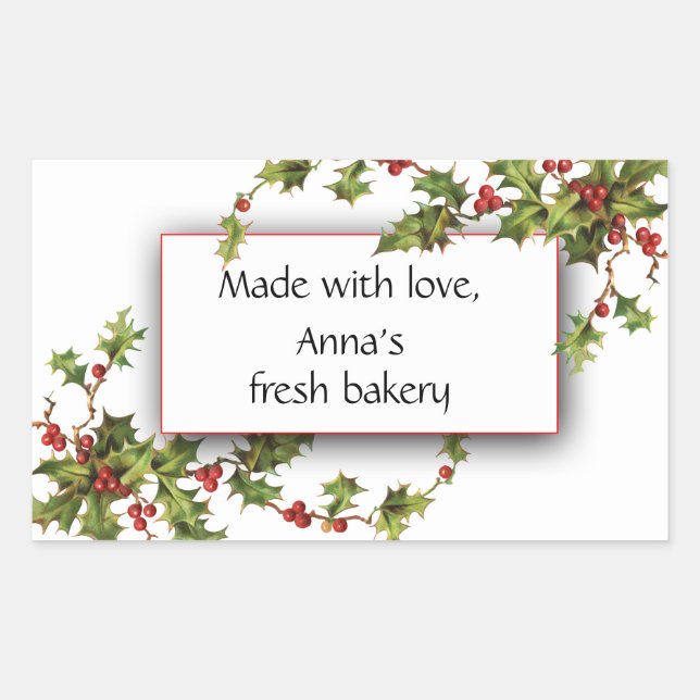 Pegatina Rectangular Holly Berry Fresh Bakery Christmas Sticker (Anverso)