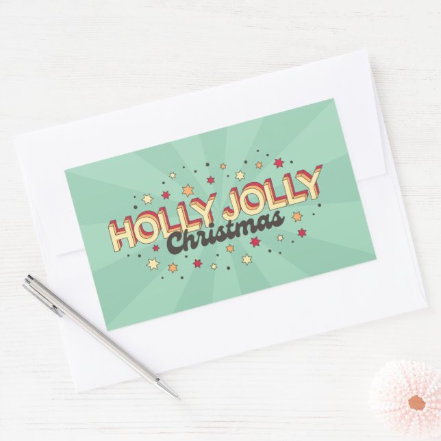 Pegatina Rectangular Holly Jolly Navidades vintage 3d texto (Sobre)