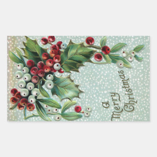 Pegatina Rectangular Holly y Mistletoe Vintage Christmas