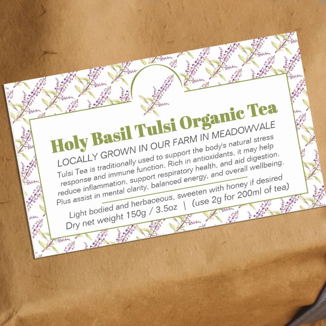 Pegatina Rectangular Holy Basil herbs business tea packaging (Subido por el creador)