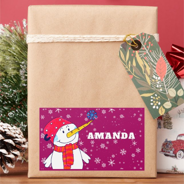 Pegatina Rectangular Hombre de nieve con Navidades de Snowflakes (Vacaciones)