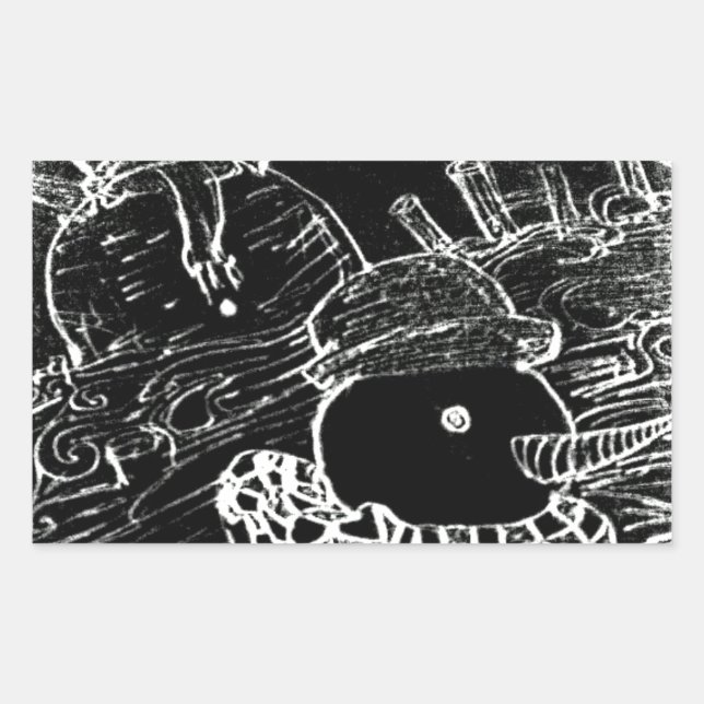 Pegatina Rectangular Hombre de nieve y Yaie en Navidades negros (Anverso)