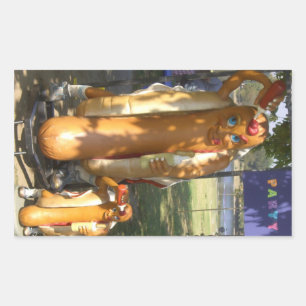 Pegatina Rectangular Hombre de perro caliente y estatua júnior