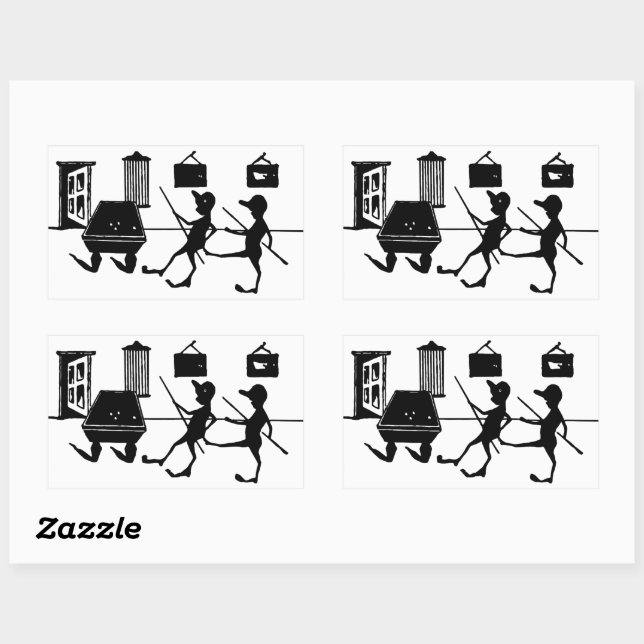 Pegatina Rectangular Hombre Haciendo Trapos En El Billar De Billiards G (Hoja)