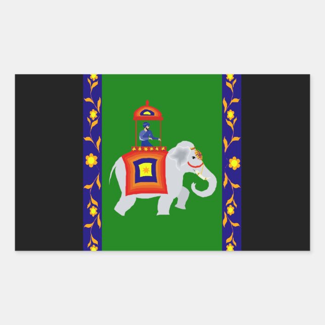 Pegatina Rectangular Hombre montando elefante (Anverso)