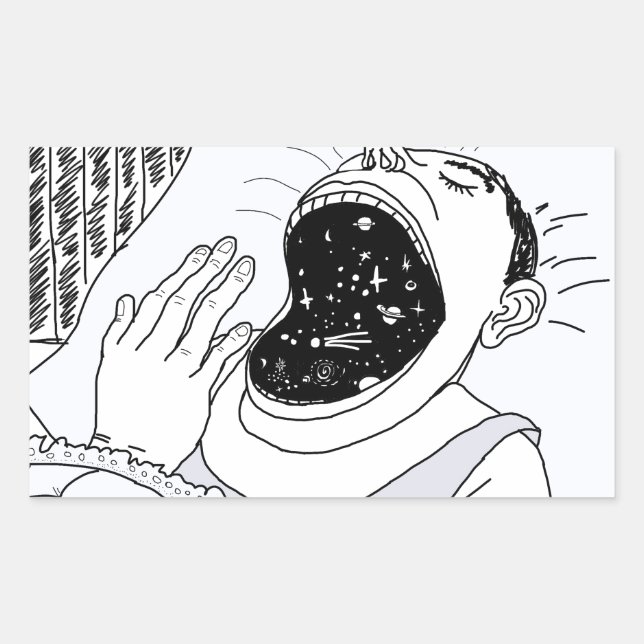 PEGATINA RECTANGULAR HOMBRE Y COSMOS (Anverso)