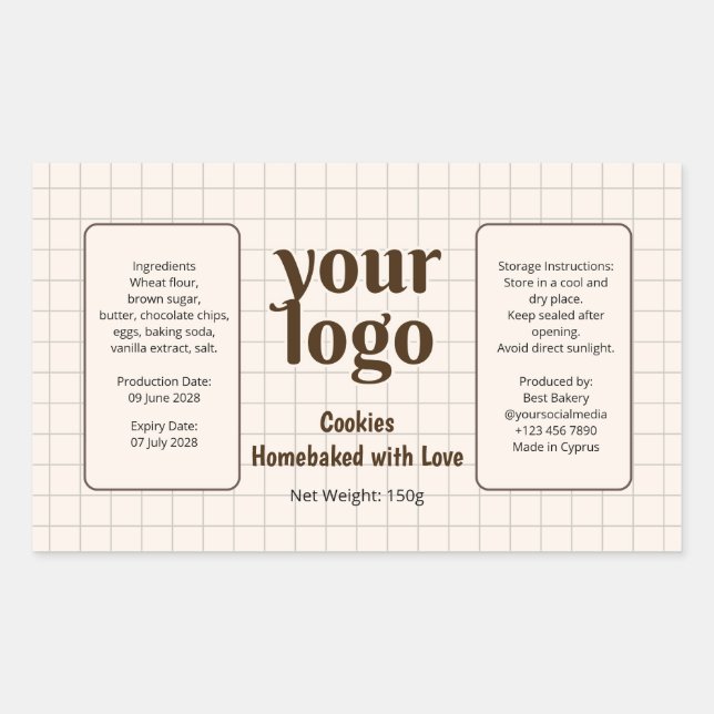 Pegatina Rectangular Home baked Cookies Logo and Ingredient Label (Anverso)