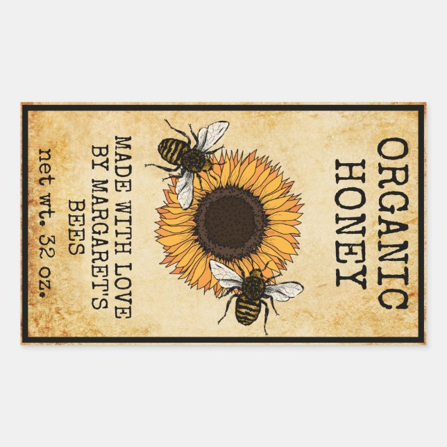 Pegatina Rectangular Honey Jar Labels Honeybee Honeycomb Bee Apiary (Anverso)