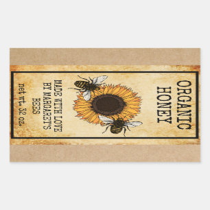 Pegatina Rectangular Honey Jar Labels Honeybee Honeycomb Bee Apiary
