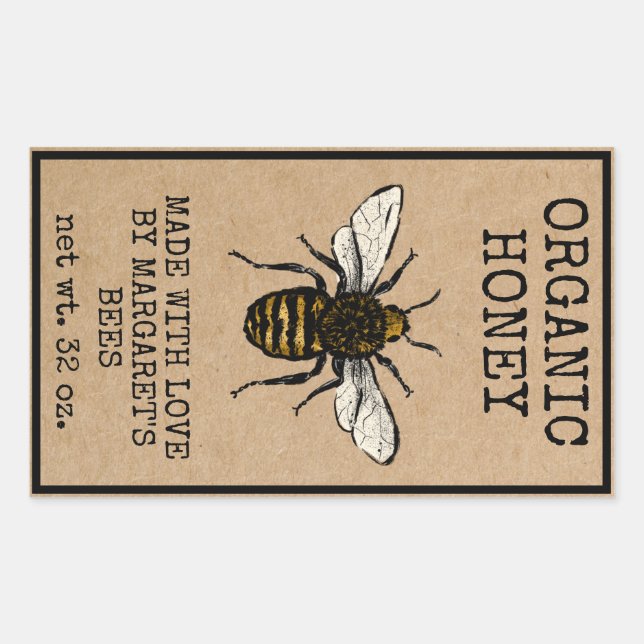 Pegatina Rectangular Honey Jar Labels Honeybee Honeycomb Bee Apiary (Anverso)