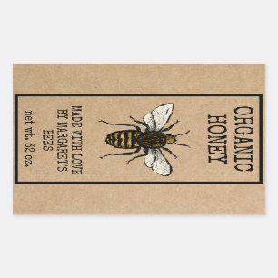 Pegatina Rectangular Honey Jar Labels Honeybee Honeycomb Bee Apiary