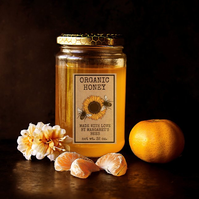 Pegatina Rectangular Honey Jar Labels Honeybee Honeycomb Bee Apiary (Subido por el creador)