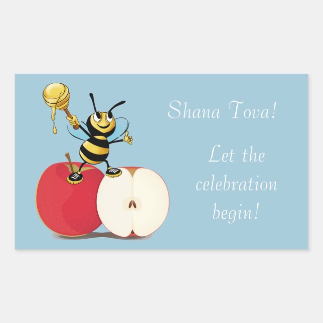 Pegatina Rectangular Honeybee Apple Rosh HaShana (Anverso)