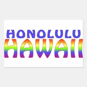 Pegatina Rectangular Honolulu Hawaii palabras en arco iris pegatinas re