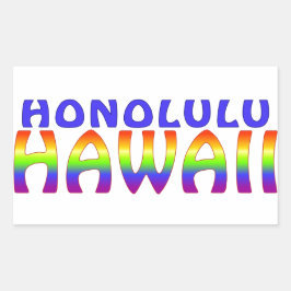 Pegatina Rectangular Honolulu Hawaii palabras en arco iris pegatinas re