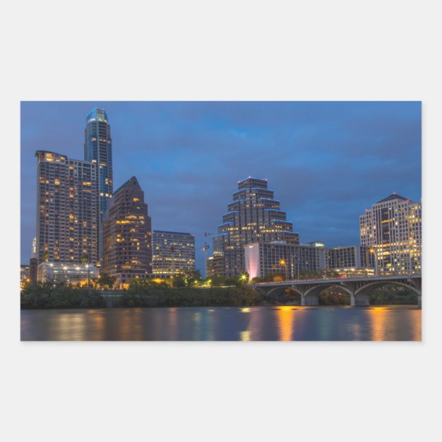Pegatina Rectangular Horizonte de la ciudad reflejado en Lady Bird Lake (Anverso)