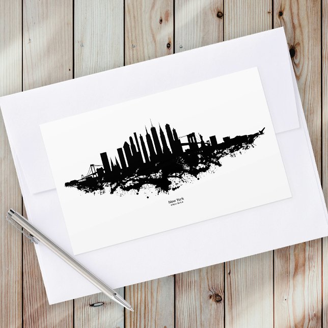 Pegatina Rectangular Horizonte de Nueva York Acuarela Blanco y Negro (New York Skyline Watercolor Black and White. Rectangular Sticker)