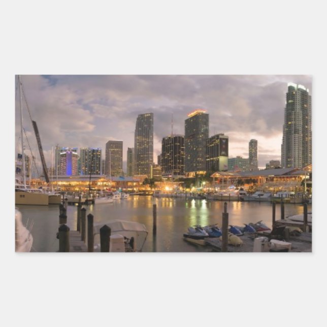 Pegatina Rectangular Horizonte financiero de Miami en la oscuridad (Anverso)