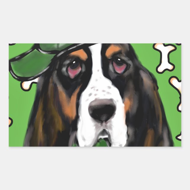 Pegatina Rectangular Hound Basset (Anverso)