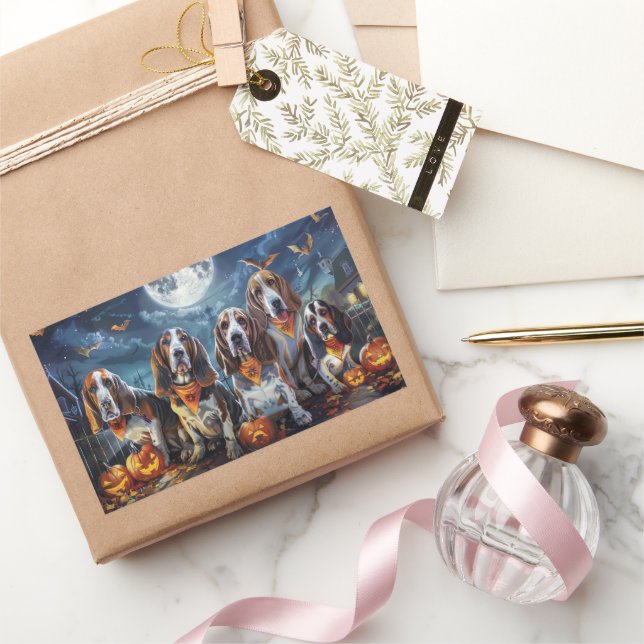 Pegatina Rectangular Hound Halloween Basset Spooky (Regalar)