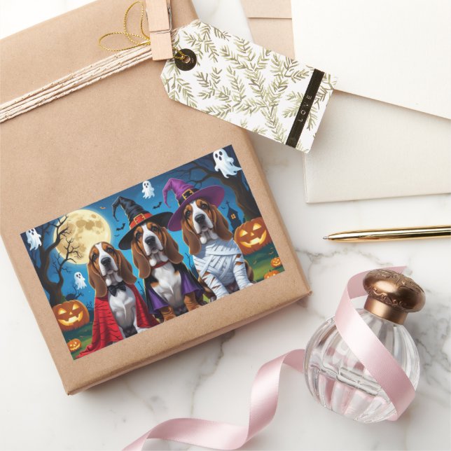 Pegatina Rectangular Hound Hound Dogs Pumpkin Halloween Funny (Regalar)