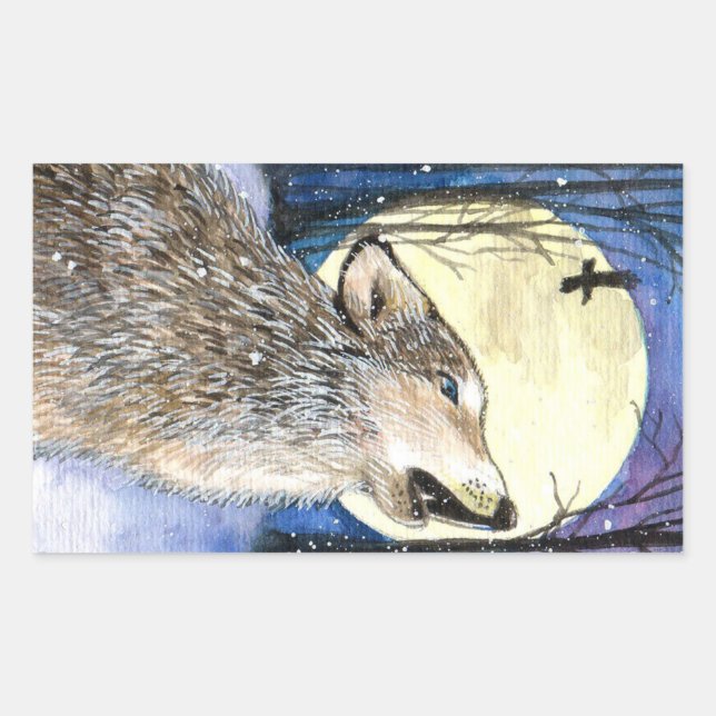 Pegatina Rectangular Howling - Wolf Art (Anverso)
