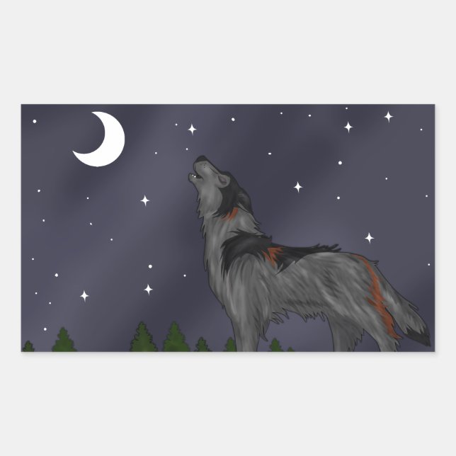 Pegatina Rectangular Howling Wolf (Gris) (Anverso)