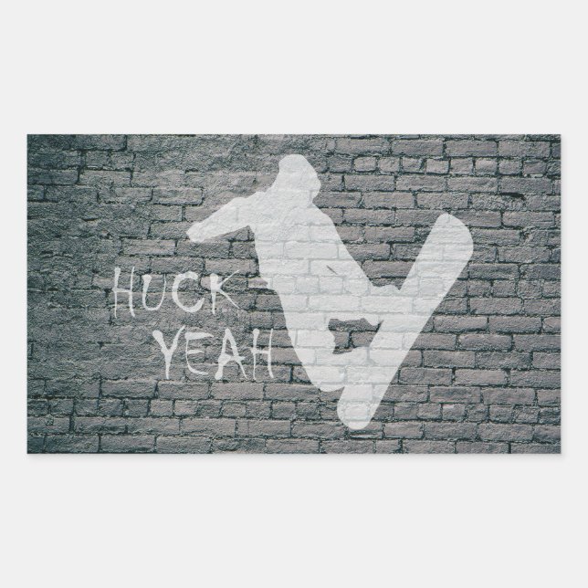 Pegatina Rectangular Huck Yeah (Snowboarding) (Anverso)