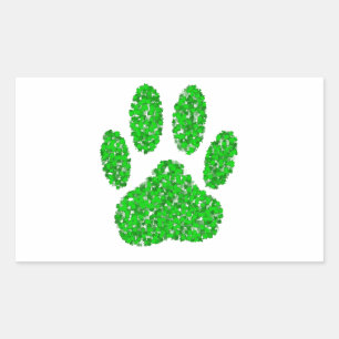 Pegatina Rectangular Huella de pata de perro con follaje verde