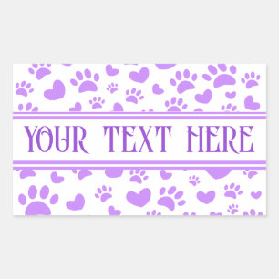 Pegatina Rectangular Huella de pata de perro y corazones Nombre persona