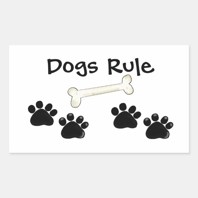 Pegatina Rectangular Huellas de patas de perro Los perros mandan (Anverso)