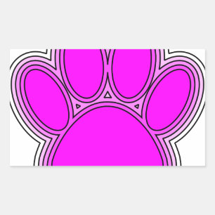 Pegatina Rectangular Huellas De Perro En Rosa Con Contornos