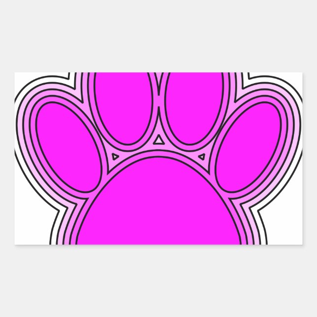 Pegatina Rectangular Huellas De Perro En Rosa Con Contornos (Anverso)