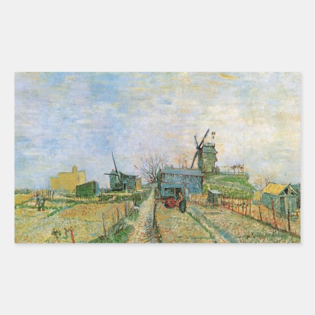 Pegatina Rectangular Huerto en Montmartre por Vincent van Gogh (Anverso)