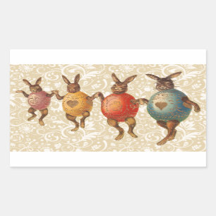 Pegatina Rectangular Huevos de baile del conejo de Pascua