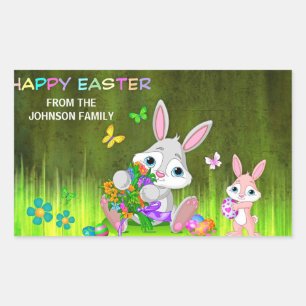 Pegatina Rectangular Huevos de color conejo FAPPY EASTER personalizado