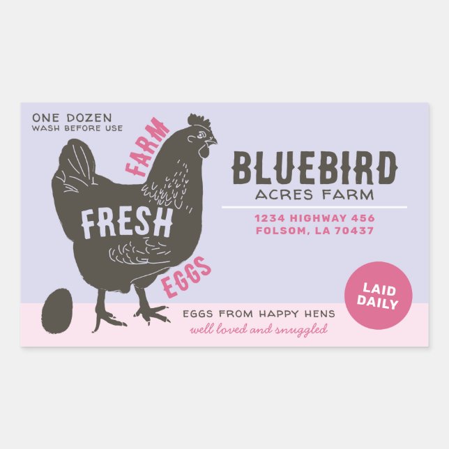 Pegatina Rectangular Huevos frescos de granja (Anverso)