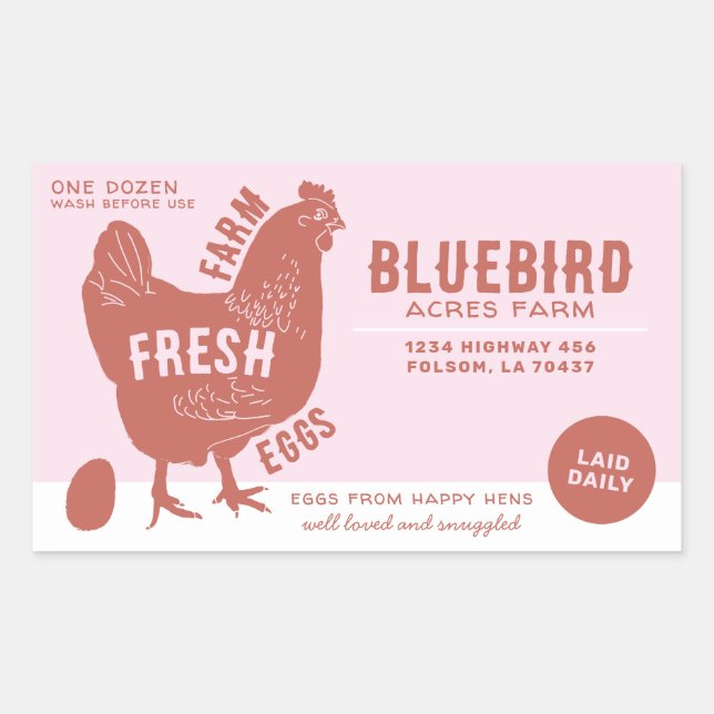 Pegatina Rectangular Huevos frescos de granja (Anverso)