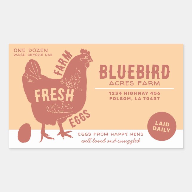 Pegatina Rectangular Huevos frescos de granja (Anverso)