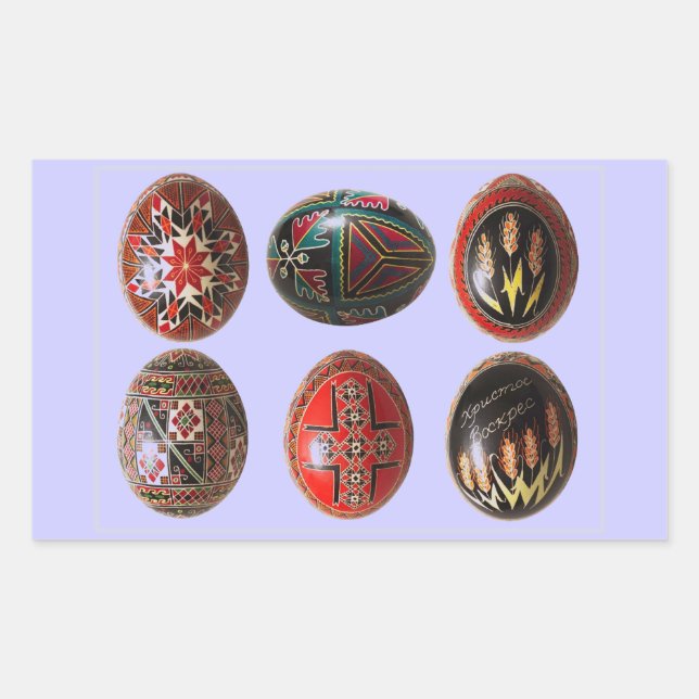 Pegatina Rectangular Huevos ucranianos de Pascua pintados con seis mano (Anverso)