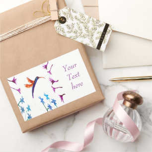 Pegatina Rectangular Hummingbird Flowers Personalizado Floral
